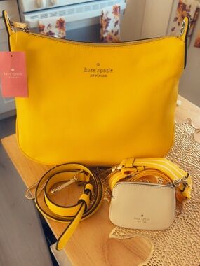 kate spade Yellow Leather Shoulder Bag with Cream Coin Pouch